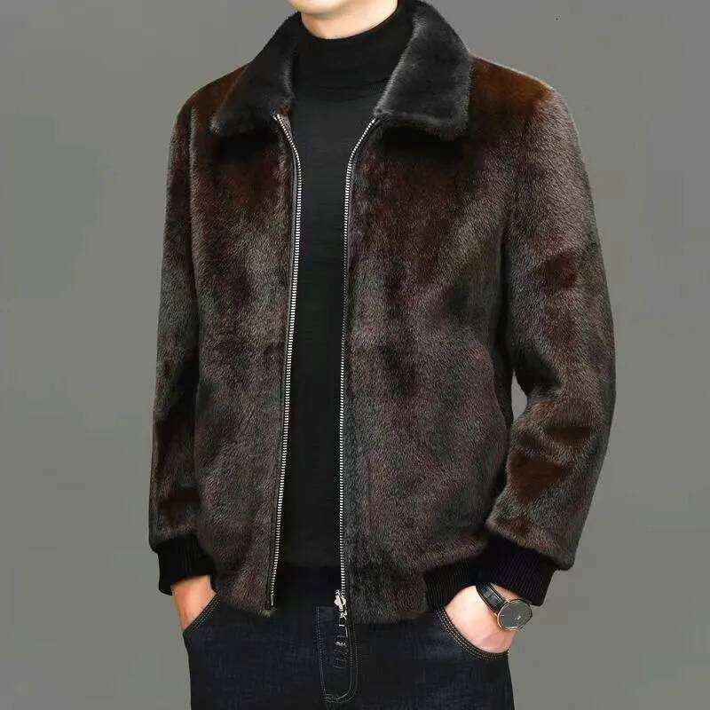 Winter New Fashion Men's Turn-down Collar Long Sleeve Zipper Faux Fur Jackets American Male Thicken Casual Trendy Daily Coats Z260313