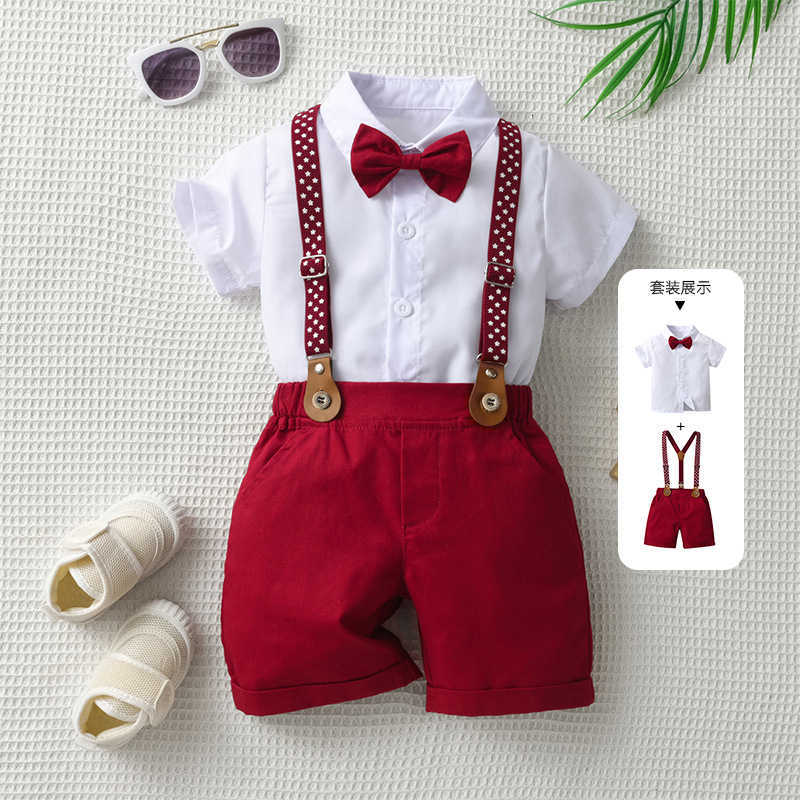 Women's Knits & Tees Children's summer short-sleeve outfit baby clothes, British gentleman suit boys' summer clothing