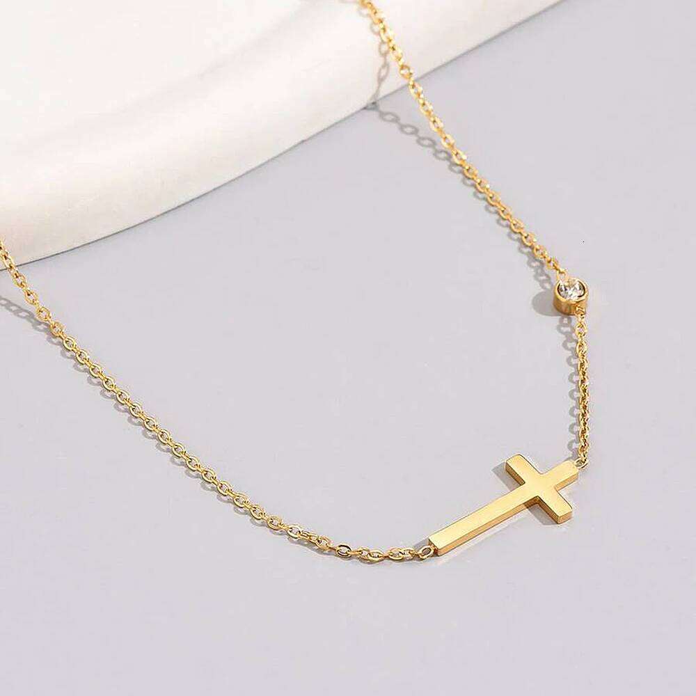 DGIDDK Stainless Steel Cross Pendant Rhinestone Light Exquisite Necklace Women's Jewelry H260312