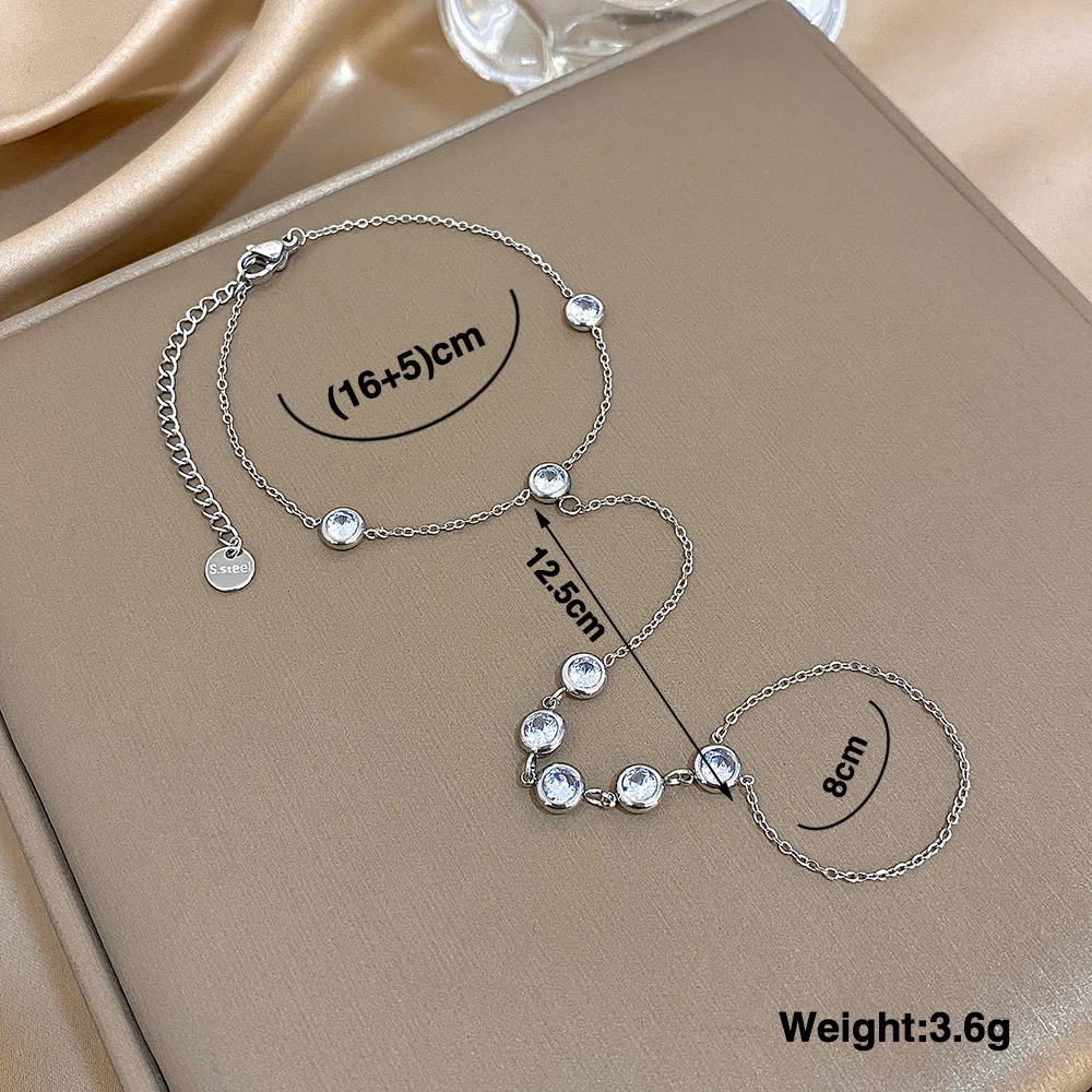 Zircon Beads Chain Bracelet for Women Link Connected Stainless Steel Silver Color Finger Ring Bracelets Hand Harness Jewelry 260313
