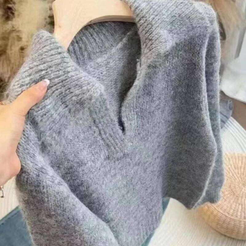 Women's Clothing Vintage Fashion Solid Knit Pullovers Autumn Winter New Chic Turn-down Collar Long Sleeve Sweaters Lady Y2k Tops Z260313