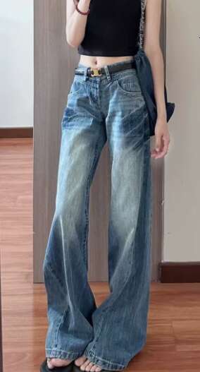 Autumn Winter Women Vintage Old Money Baggy Flare Jean Japanese Y2K Streetwear Denim Pants Grunge Bell-Bottom High Street Korean Z260313