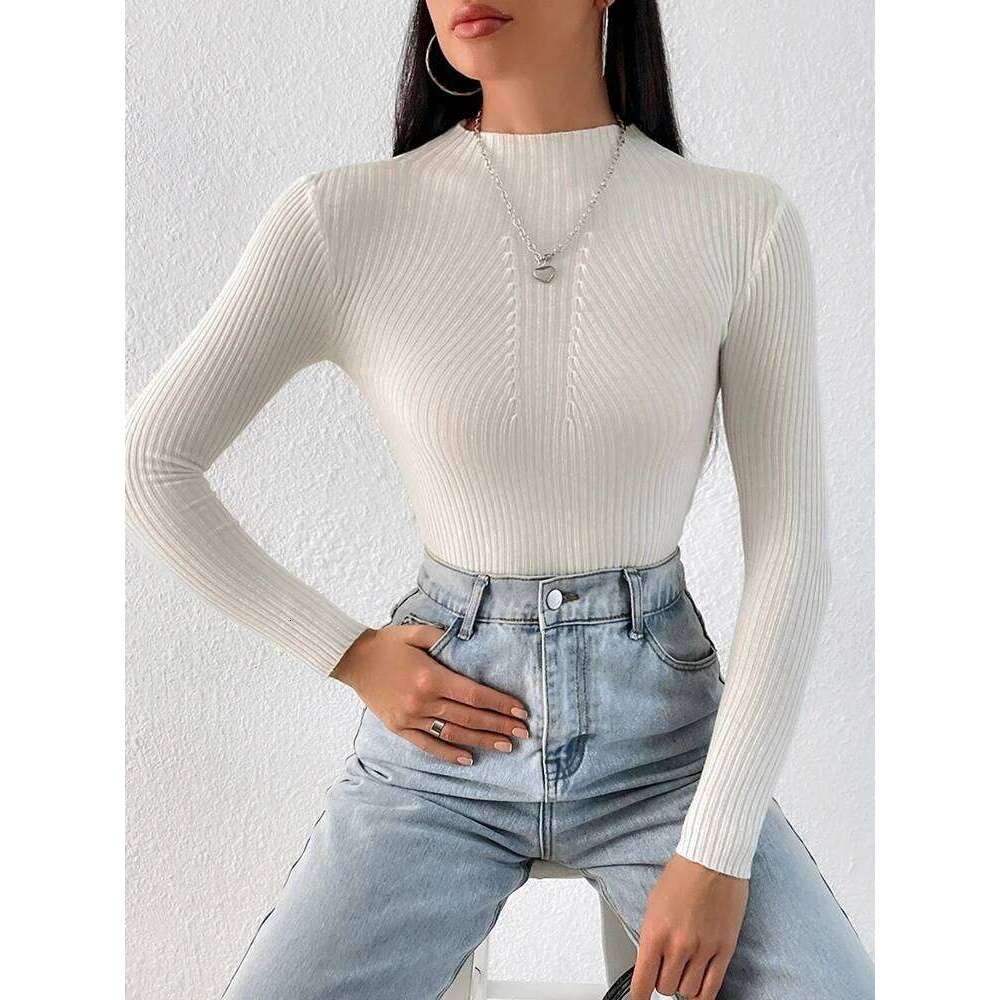 Solid White and Black Tops 2025 Autumn Winter Long Sleeve Turtleneck Pullovers Fashion Womens Sweaters Femme Clothing Z260313