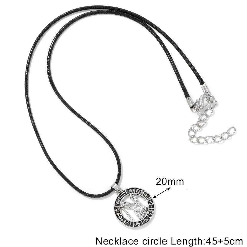 12 Constellation Zodiac Sign Black Leather Rope Necklace Aries Leo Scorpion Birthday Gift For Women Men Friends Jewelry H260312