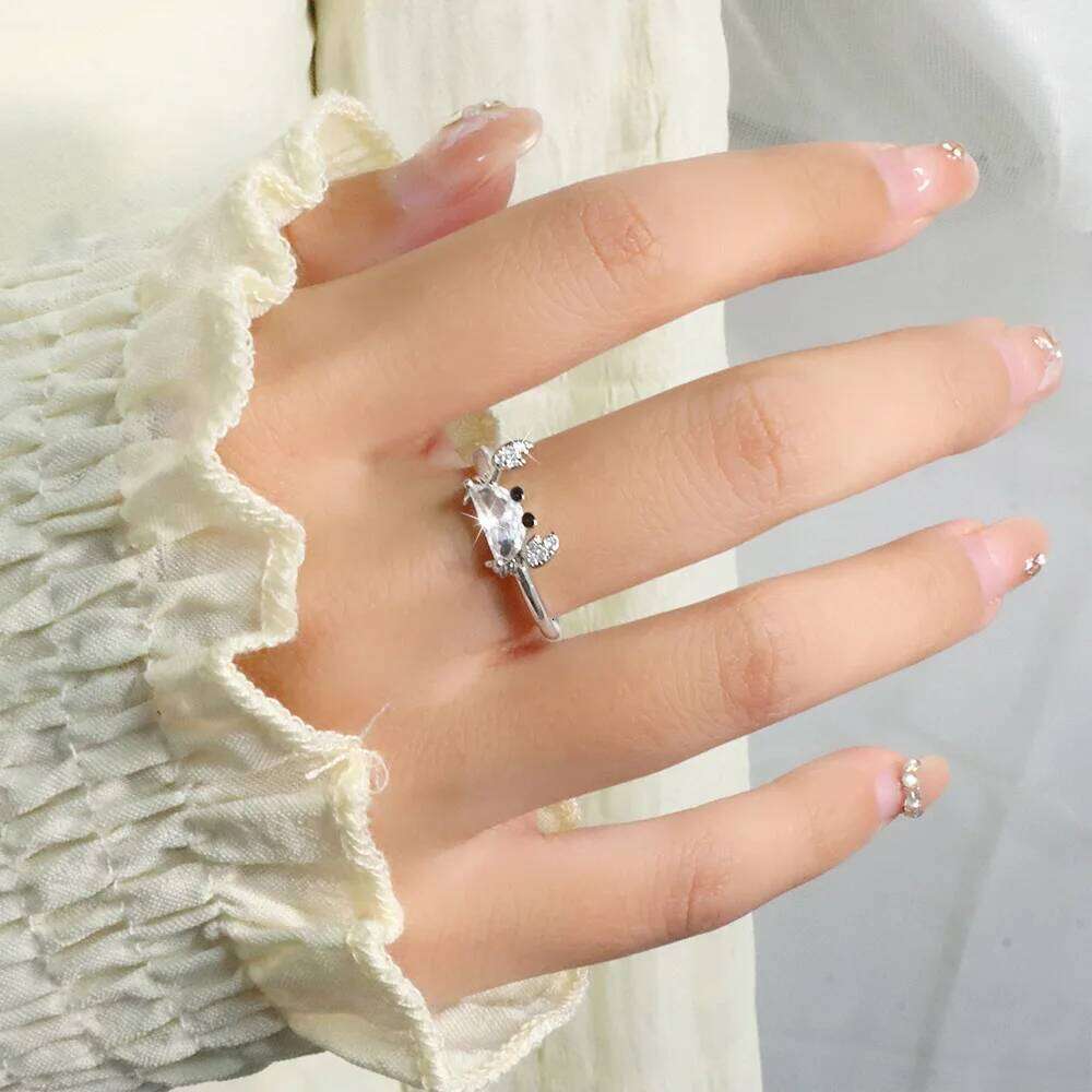 Creative Design Crystal Crab Stainless Steel Opening Rings for Women Exquisite Cute Marine Animal Finger Accessory Jewelry Gifts H260312