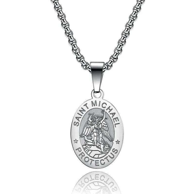 Medal San Miguel Arcanjo Archangel Necklaces Stainless Steel Chain Saint Michael Pendant Necklace Lucky Apotropaic Gift H260312