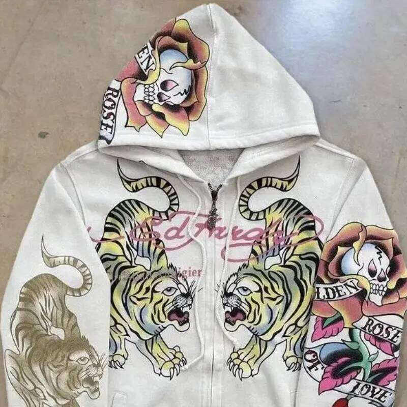 New Retro Graphic Print Lazy Style Harajuku Gothic Fashion Street Men and Women Zipper Hoodie Streetwear Z260315