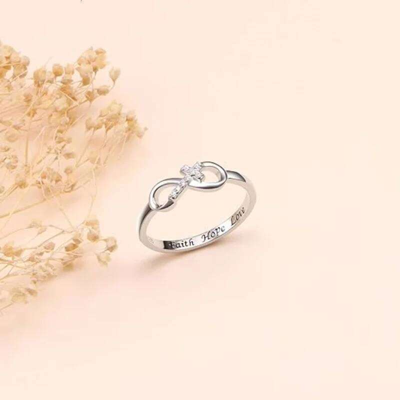 Huitan 925 Sterling Silver Infinity Sign Cross Designed Wedding Band Eternity Ring Simple Stylish Elegant Jewelry for Women H260312
