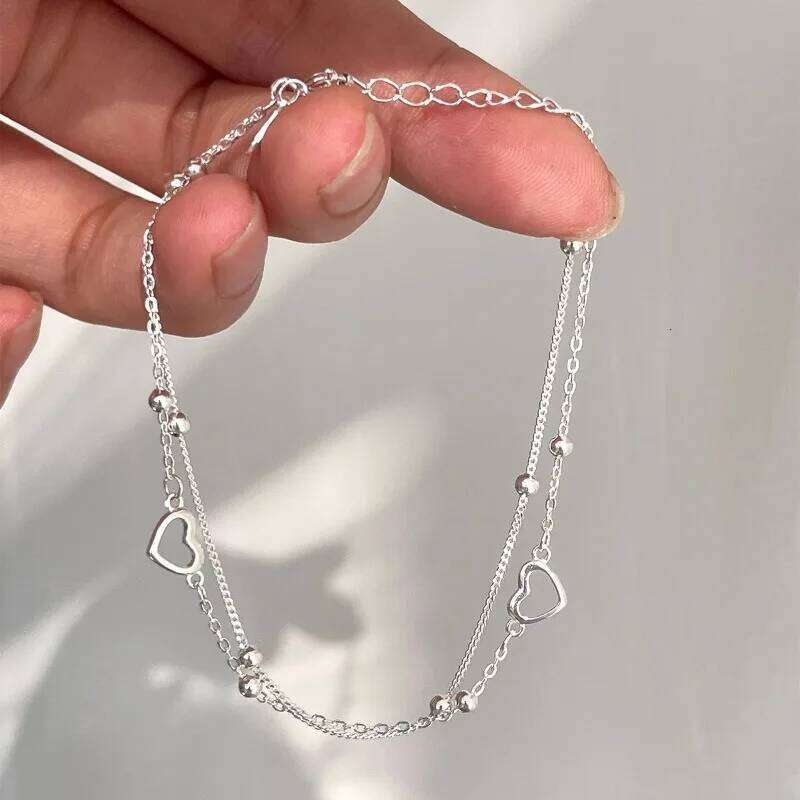 925 Sterling Silver Hollow Heart Bracelets For Women Girls Vintage Korean Design Double Layer Beads Bracelet Party Jewelry Gifts Z260313