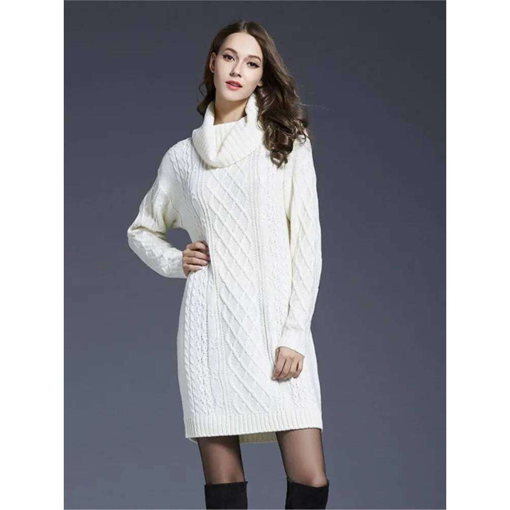 Autumn Winter Knitted Dresses Women Solid Color Long Sleeve Turtleneck Short Dress Temperament Elegant Lady Commuting Vestidos Z260314