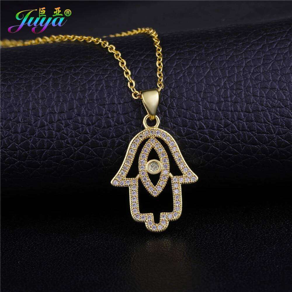Juya New Design Micro Pave Zircon Evil Eye Hamsa Hand Of Fatima Pendant Necklace For Women Men Fashion Turkish Jewelry Wholesale H260312