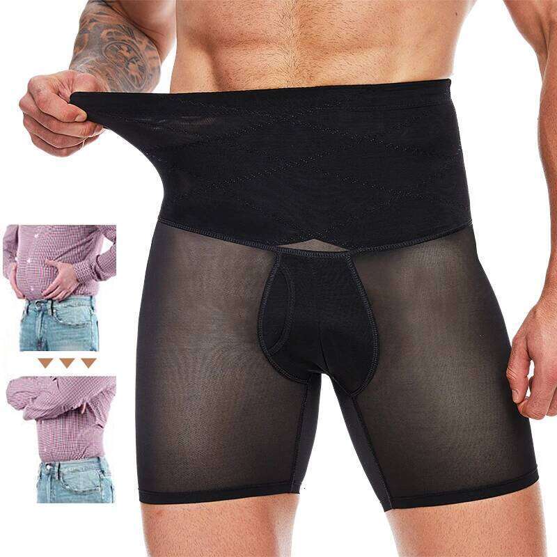Men Shapewear Boxer Briefs High Waist Tummy Control Shorts Slimming Body Shaper Compression Panties Breathable Underwear 26Y0313