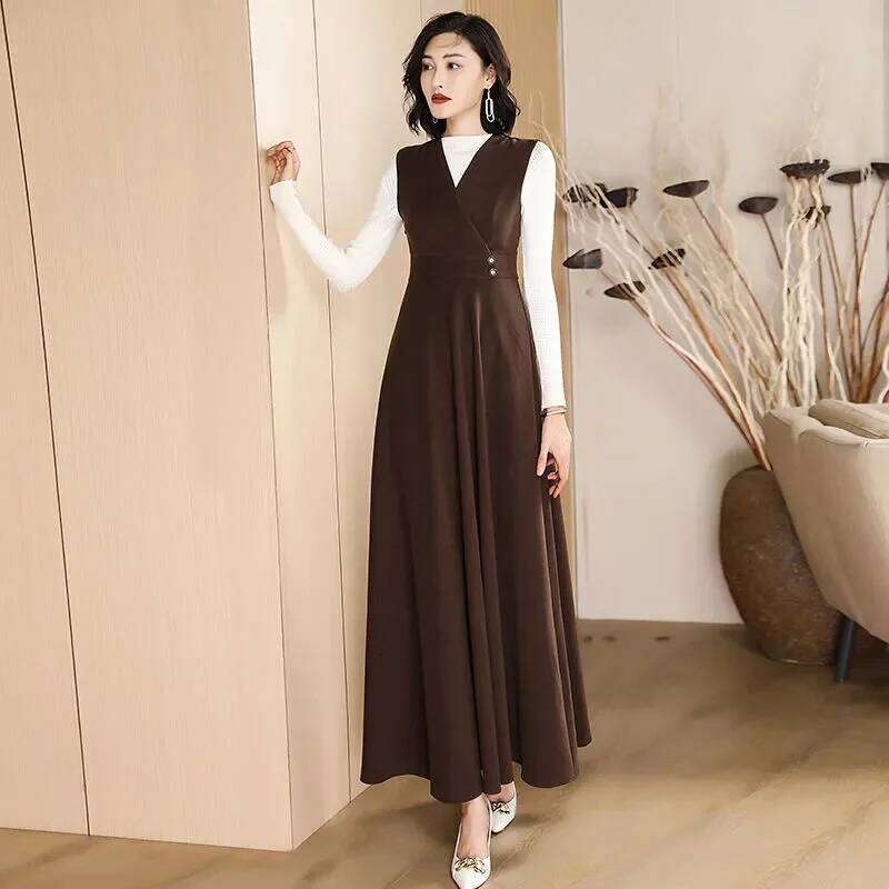 New Temperament Women's Woolen Long Autumn Small Fragrance Style Sleeveless Vest + Sweater 2PCS Suspenders Dress Set Z260313