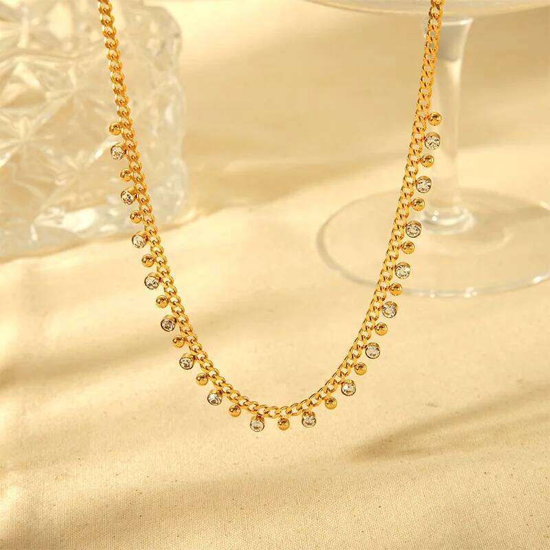14K Gold Plated New Ball Bead Pendant Tassel Necklace Women Stainless Steel Zircon Clavicle Chain Wedding Jewelry Gifts H260312