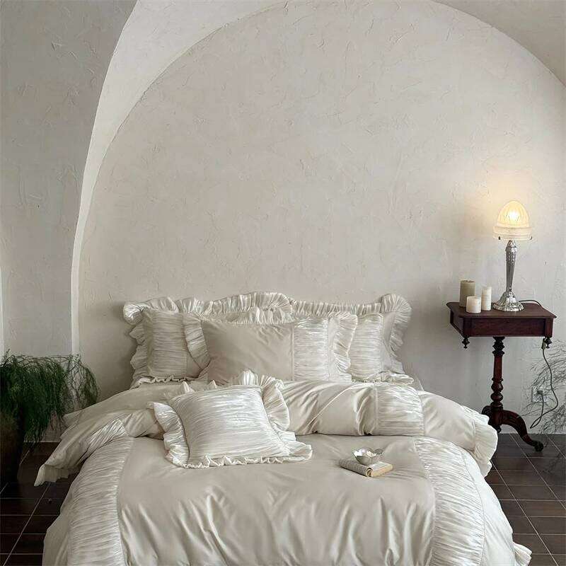 French Romance Pleated Ruffles Princess Wedding Bedding Set 600TC Egyptian Cotton Duvet Cover Flat/Fitted Sheet Pillowcases 4Pcs H260312 - view 4