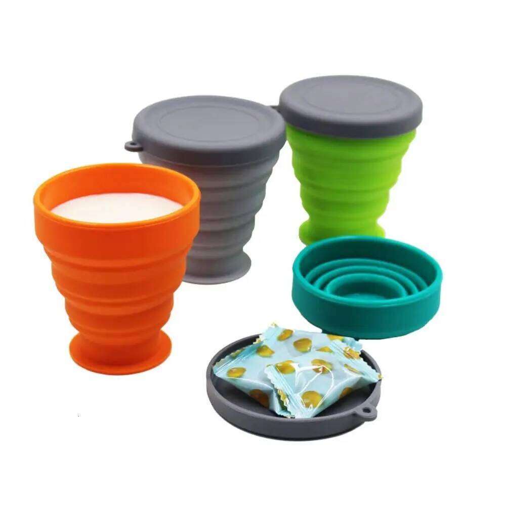 Telescopic Collapsible Water Cups with Lid Food Grade Silicone Cup Heat Resistant Foldable Travel Mug Drinking Z260313
