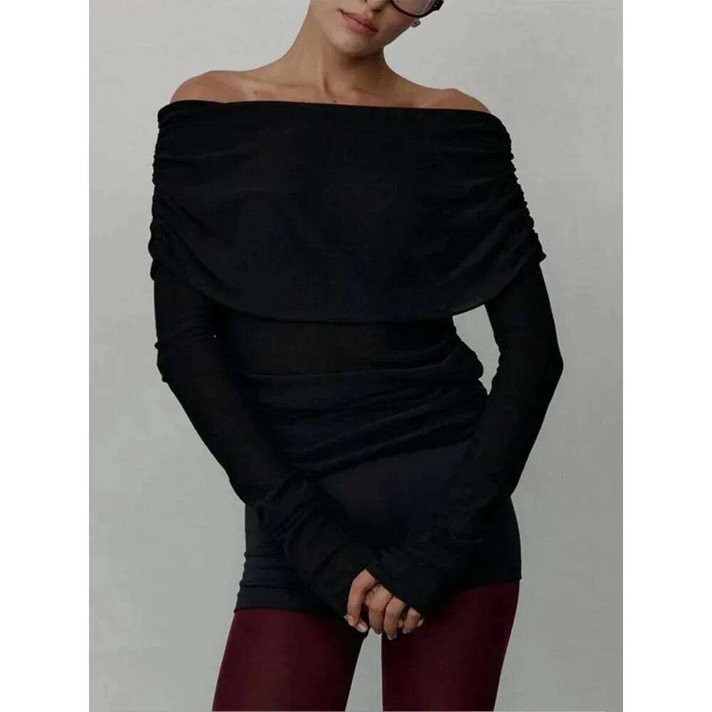 Wolfeel Women's Long Sleeved Knitted Base Shirt Autumn Winter Office Lady Sweater One Sexy Slim Fit Off Shoulder Top Z260313