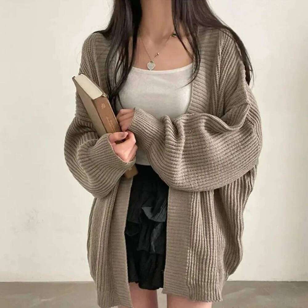 Vintage Oversize Sweater Women Casual Loose Lazy Wind Korean Fashion Long Sleeve Lady Simple Tops Design Cardigan Z260313