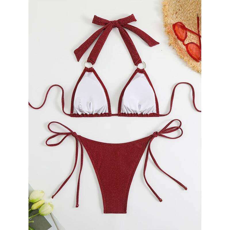 FASKO red triangle style two-piece sexy suit bikini 2025 new beach series swimsuit hot sale Y260303
