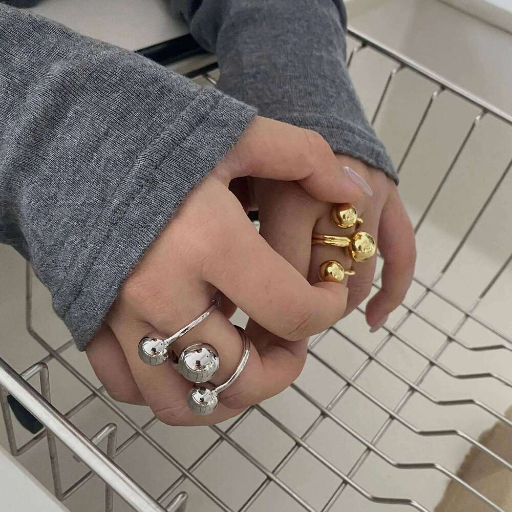 LATS Exaggeration Punk Metal Personality Irregular Three-layer Design Ball-Shape Open Ring for Women Fashion Simple Jewelry Gift H260312