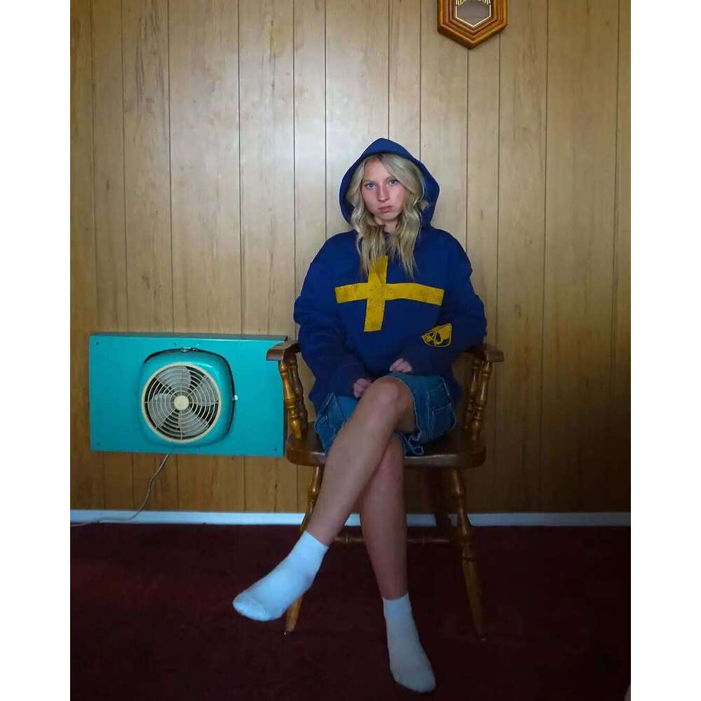 American Harajuku Trend Fashion Text Print Klein Blue Hoodie Women's Summer Loose Casual Street Hip Hop Rap Sweatshirt Z260314