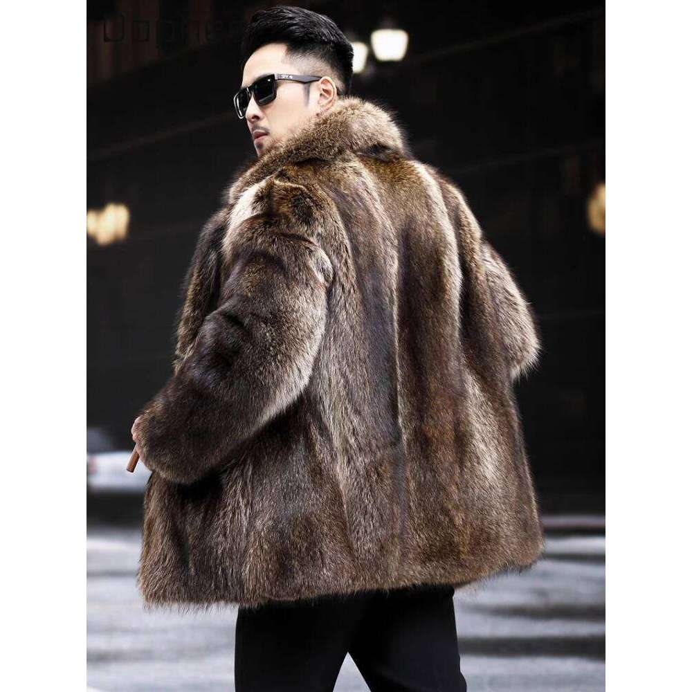 Fox Men Mink Fur Coat Medium Long Heavy Craft Luxury Lapel Short Thickened Warm Winter Fashion High End Coats Z260313