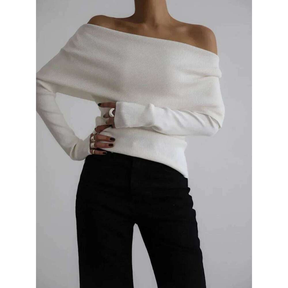 Wolfeel Women's Long Sleeved Knitted Base Shirt Autumn Winter Office Lady Sweater One Sexy Slim Fit Off Shoulder Top Z260313