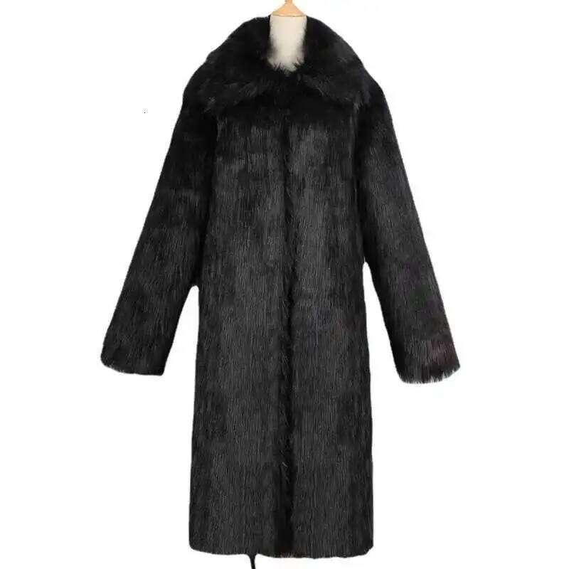 PFHQ Autumn Winter New Men's Square Neck Faux Fur Coat 2024 Solid Color Warm Long Sleeve High Street Tops 21Z7150 Z260313