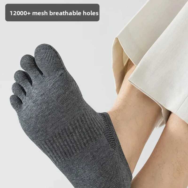 Pure Cotton Five Finger Short Socks Men Sweat Absorbent Antibacterial Breathable Mesh Boat Socks Running Sports Toe Sock D260313