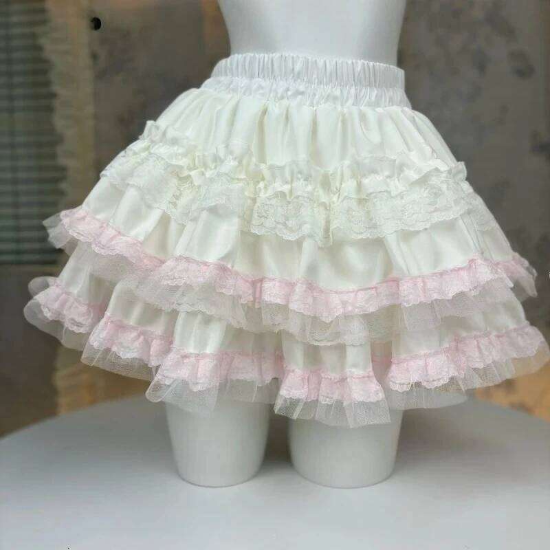 Japanese Kawaii Lolita Style Princess Cake Women Sweet Cute Lace Ruffles Party Mini Skirt Fairy Harajuku Y2k Faldas Mujer Z260314