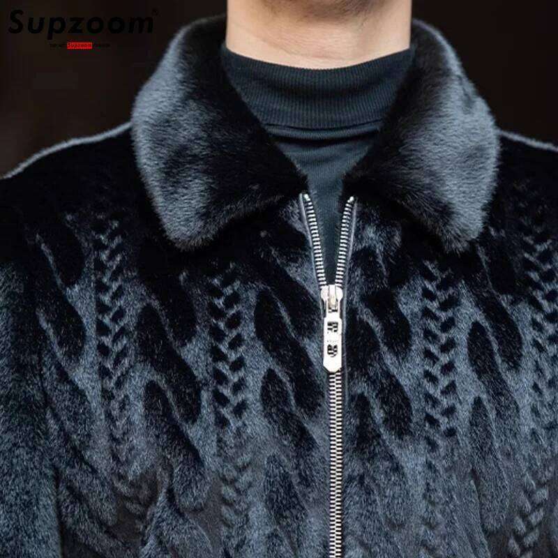 Supzoom New Arrival Top Fashion Ornamentation Winter Warm Flowing Gold Mink Imitation Fur Zipper Men's Stand-Up Collar Jacket Z260313