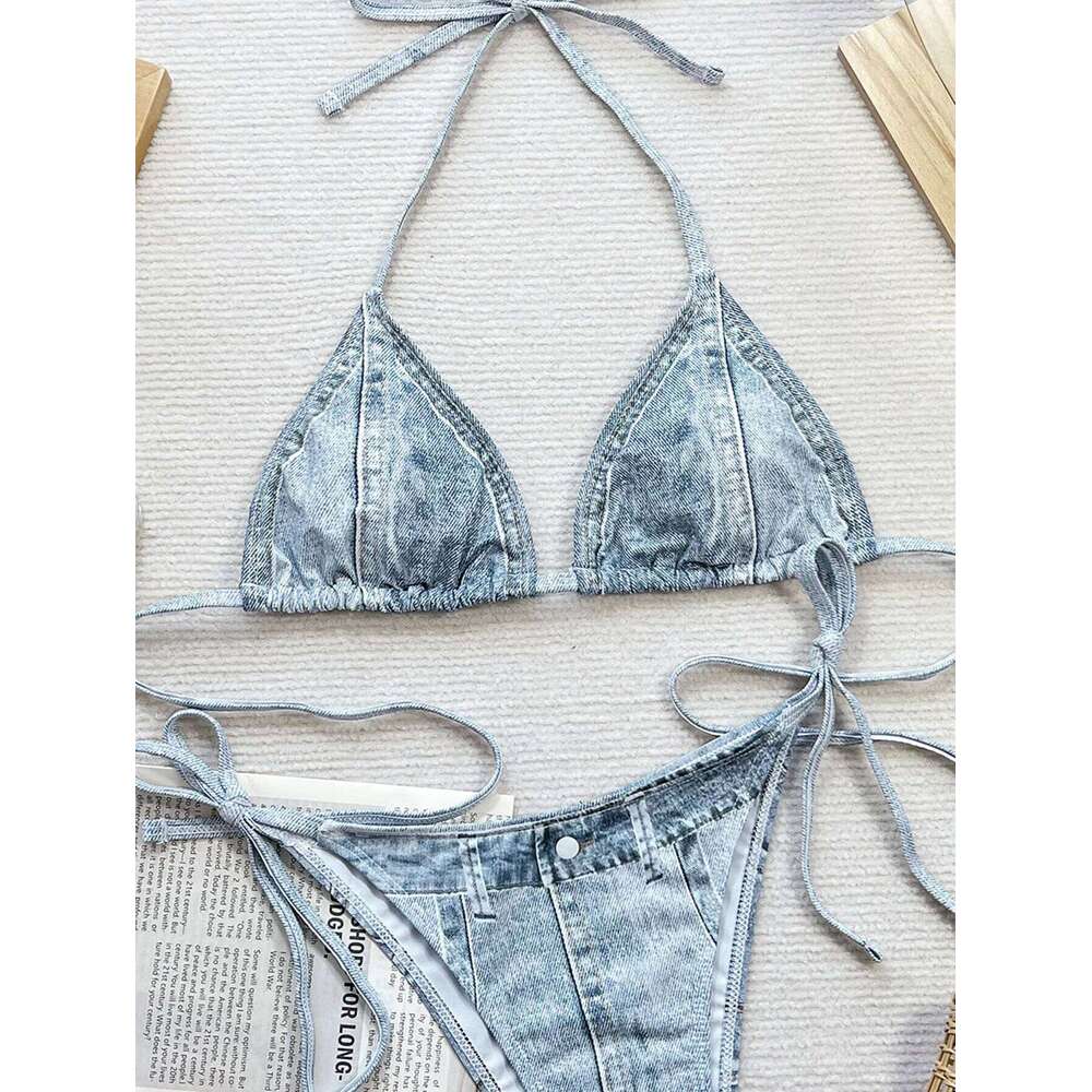 Sexy Denim Print Bikinis Woman Summer 2026 Push Up Bikini Set Two Piece Swimwear Thong Swimsuits Bathing Suit Beachwear Y260303