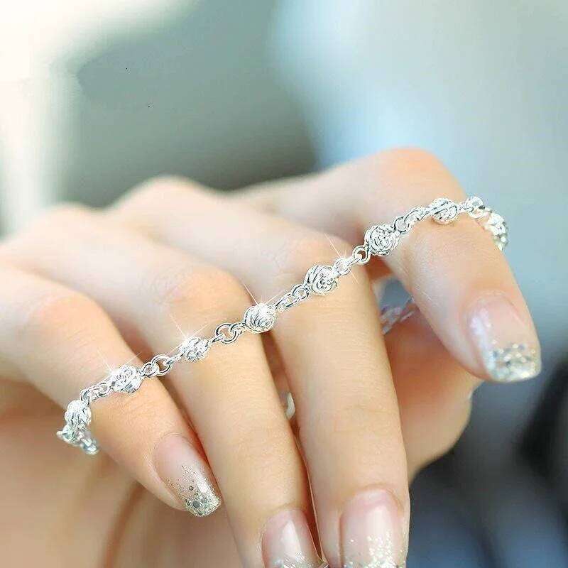 Luxury 925 Sterling Silver For Women Girls Fashion Korean Rose Flower Chain Bracelets Party Wedding Jewelry Gifts Z260313