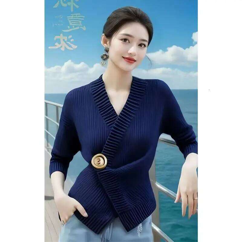 Casual Knit Cardigan Women Loose V Neck Long Sleeves One Button Sweater Female 2024 Fashion Solid Knitwears Lady Z260313