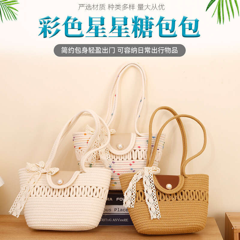 Tote Silk Scarf, Straw Handbag, Shoulder Portable Bag, Fresh And Sweet, Beach Vacation, Niche, Large Capacity