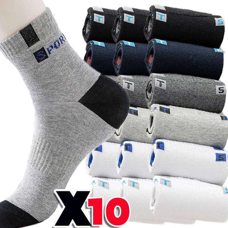 5Pairs 2025 Mens Fashion Sports Spring and Autumn Sweat Absorbent Comfortable Thin Breathable Meias Socks EU 38-47 Z260313