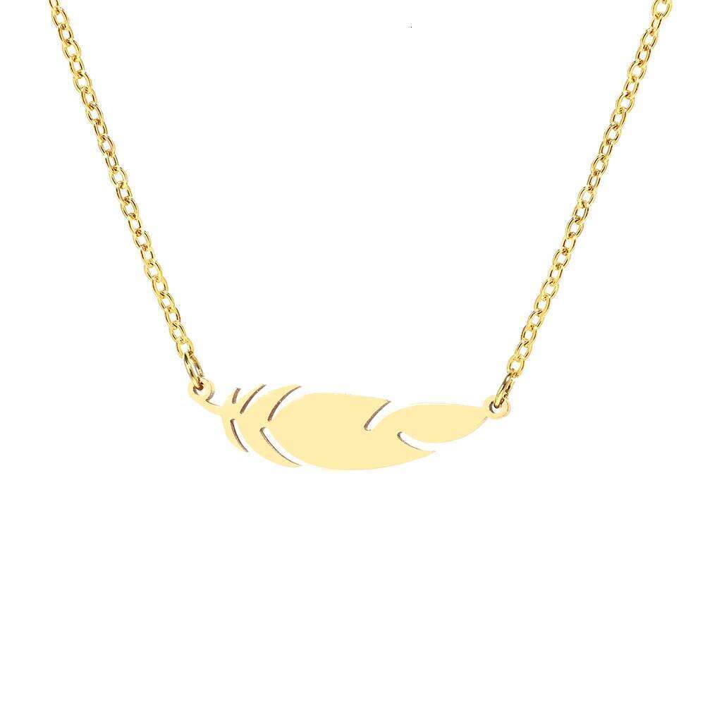 Stainless Steel Necklaces Simple Feather Charm Pendant Collar Chain Fashion Necklace For Women Men Jewelry Friends Best Gifts H260312