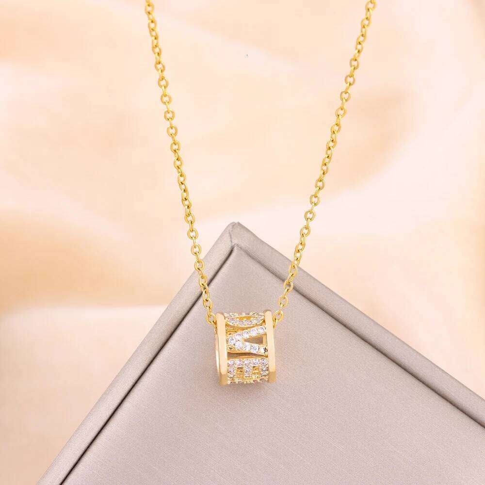 New In Sweet Sexy Geometric Cylinder Letters Pendant Stainless Steel Necklaces For Women Trendy Ladies Neck Chain Jewelry H260312