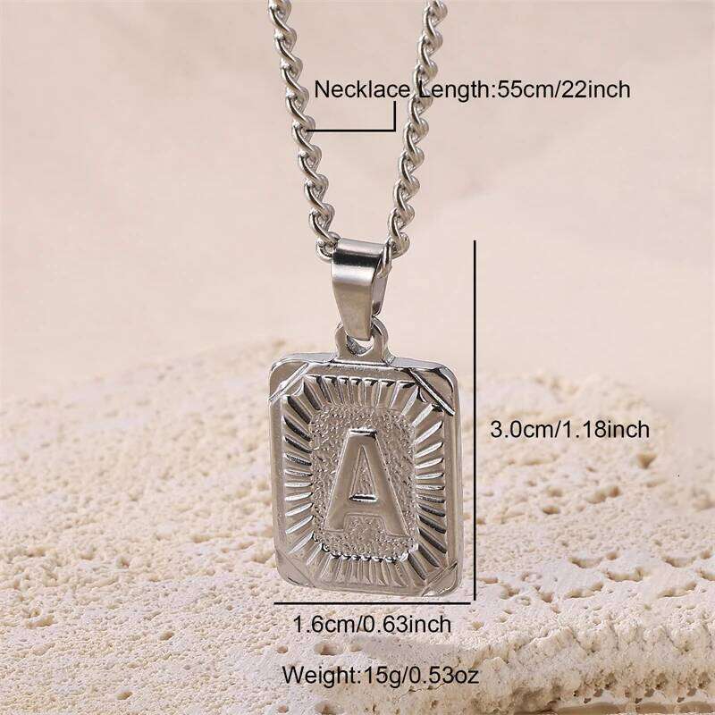 D&Z Fashion Square Letter Pendant Necklace Men Women Silver Color Stainless steel Classical Charm Jewelry Birthday Gift H260312