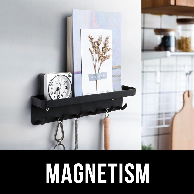 Wall Holder Self-Adhesive Key Rack Wall-Mounted Storage Bag with Door Entryway and Office Hook Black