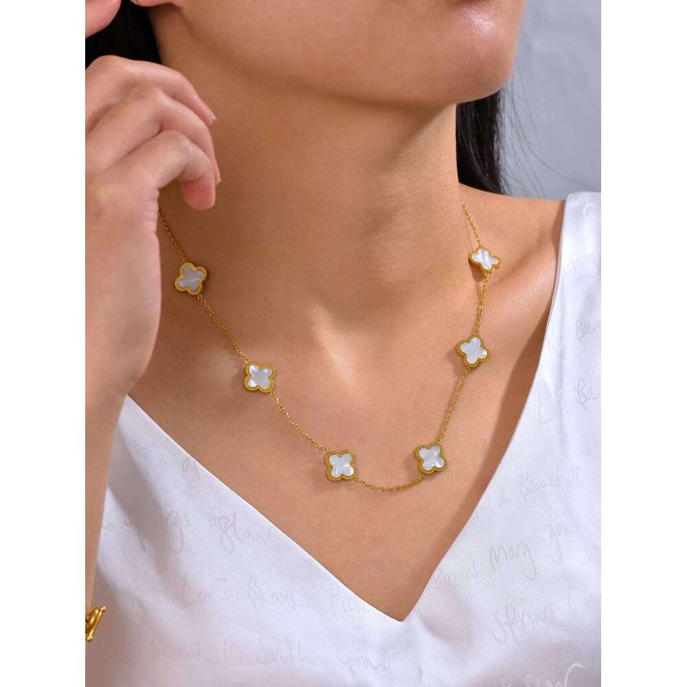 Elegant And Minimalist Stainless Steel 18K Gold Plated Cr Single-Sided Mother-Of-Pearl Necklace, Collarbone Chain H260312