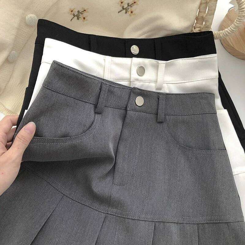 Y2K Vintage High Women College Style Uniforms Waist Pleated Safety Pants Mini Skirts Woman Korean Street Slim A-Line Skirt Z260314