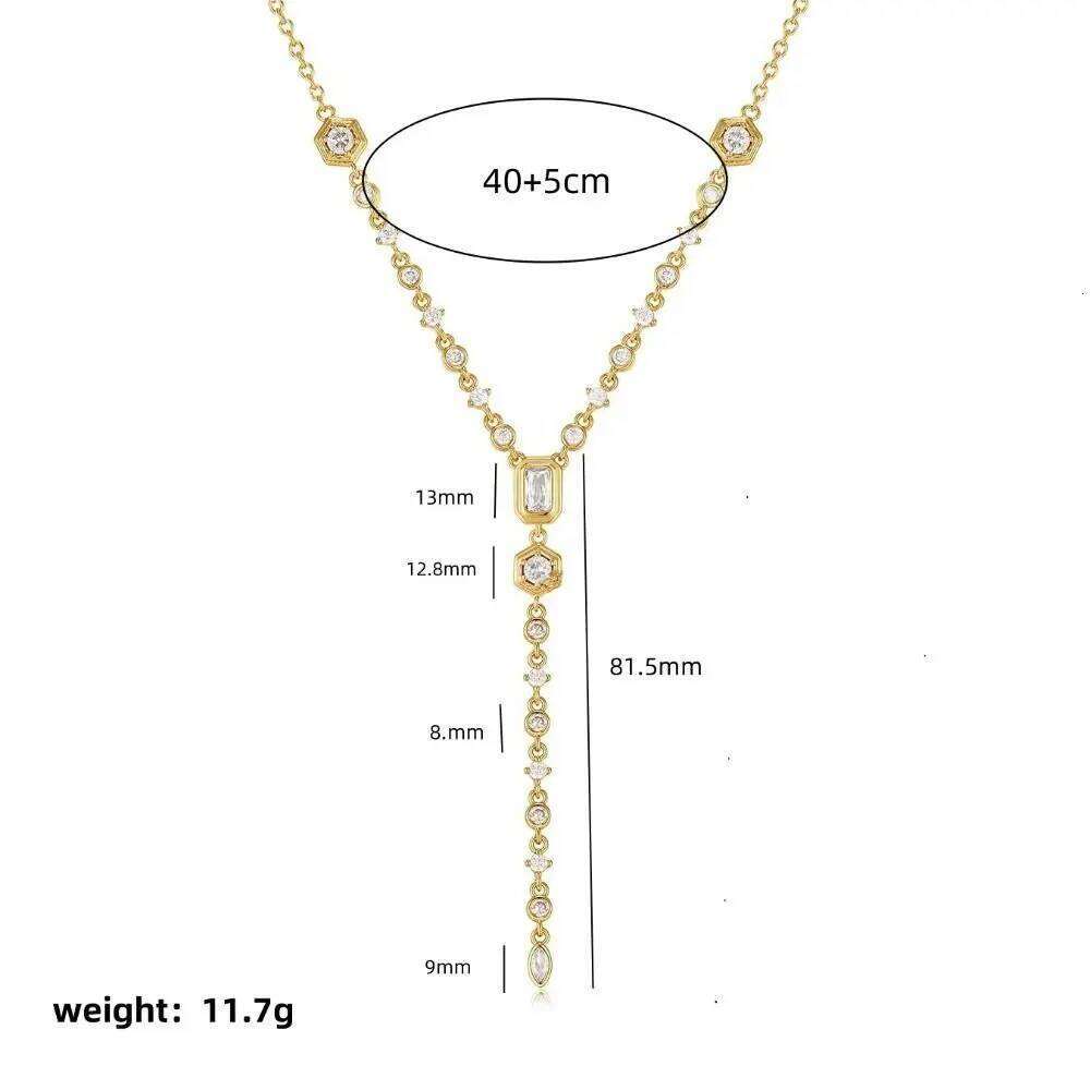 Fashion Minimalist Zirconia Oval Round Electroplated Pendant Copper Long Clavicle Necklace H260312