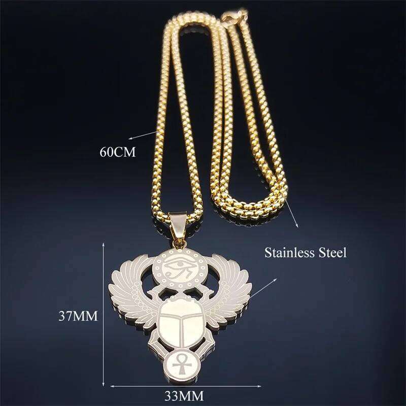 Egyptian Scarab Eye of Ra Horus Symbol Necklaces Stainless Steel Gold Color Ankh Key Of Life Necklace Jewelry collares N2336S01 H260312