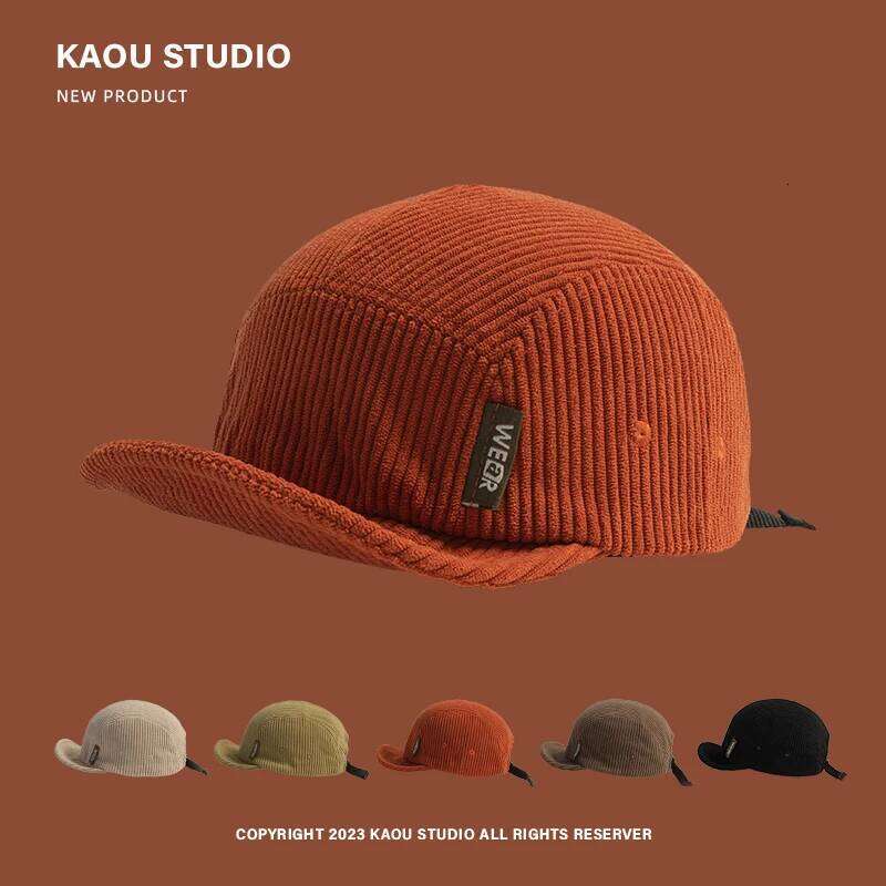Vintage Corduroy Short Baseball Men's Japanese Street Soft Brim Fashion Brand Peaked Cap Children Z260314