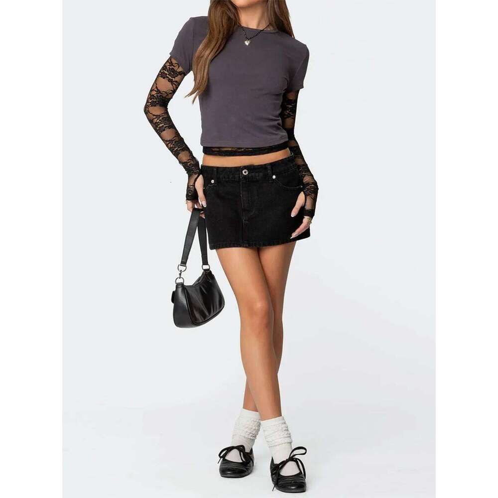 Women's Summer Mini Denim Skirts Low Rise Solid Color Skirt for Daily, Travel, Parties Z260314