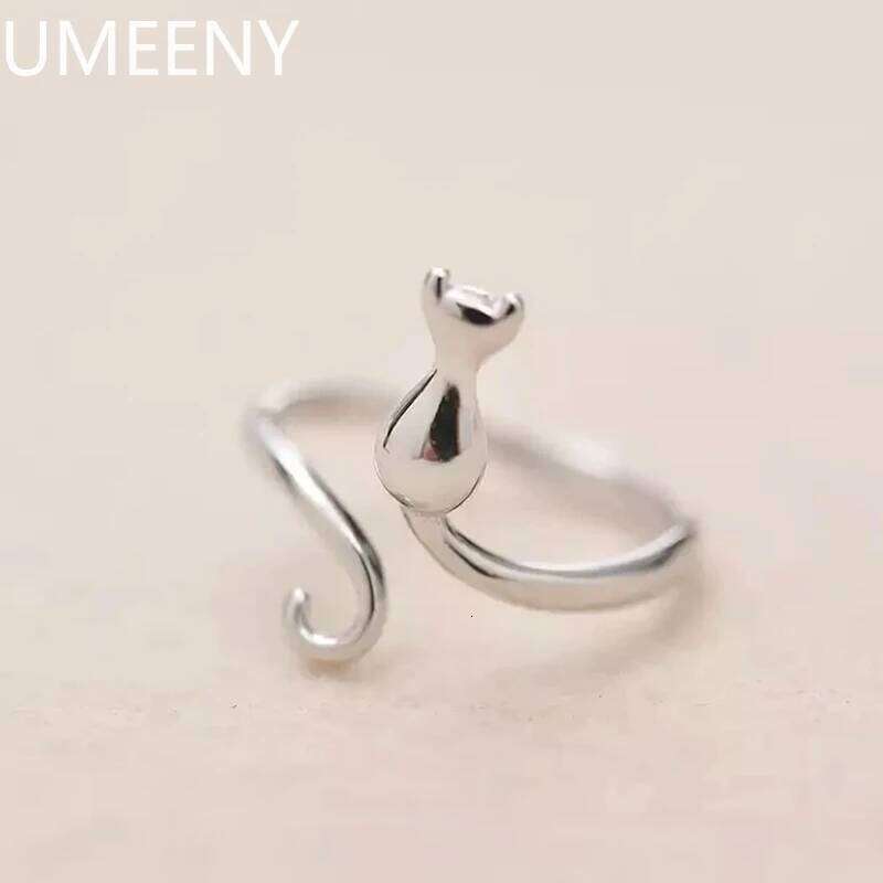 925 Silver Cat Ring for Women Adjustable Opening Animal Rings Simple Elegant Girls Accessories Fashion Versatile Jewelry H260312