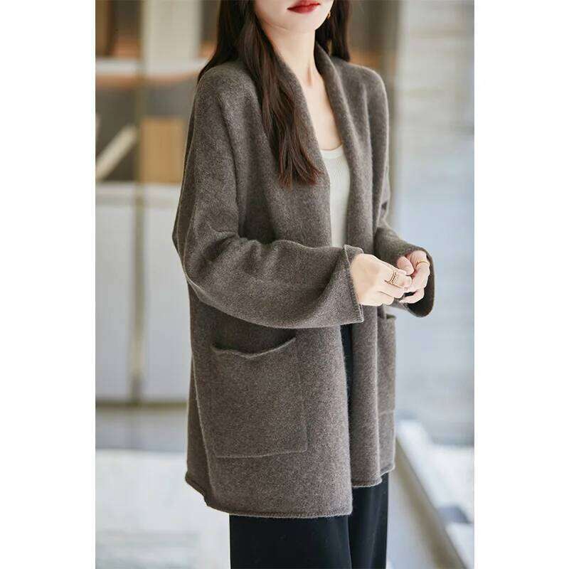 Christmas 100% Merino Wool 7-Needle Thick Knit Cardigan Loose Plus Size Top Women's Double Pocket Cashmere Coat Winter YYY2437 Z260313
