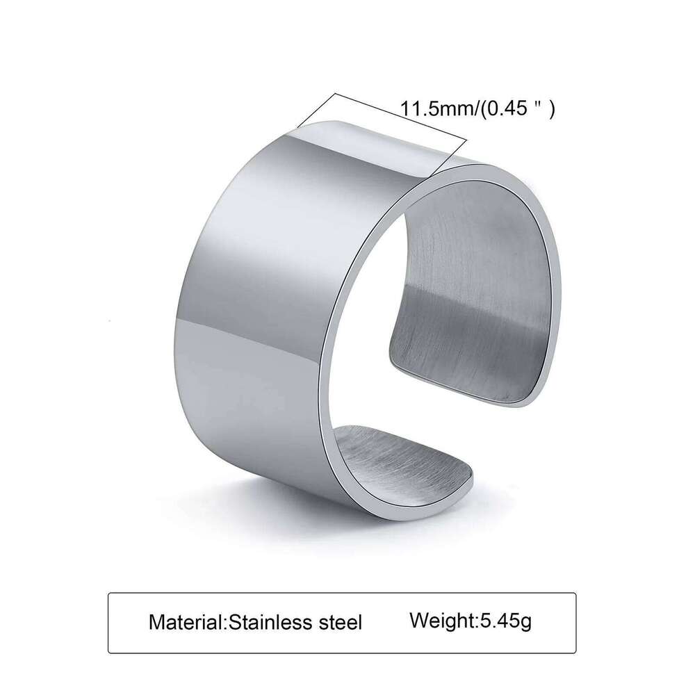 6/8/11.5MM Cuff for Men Boys,Waterproof Stainless Steel Rings Finger Band,Simple Plain Classic Basic Punk Opening Ring H260312