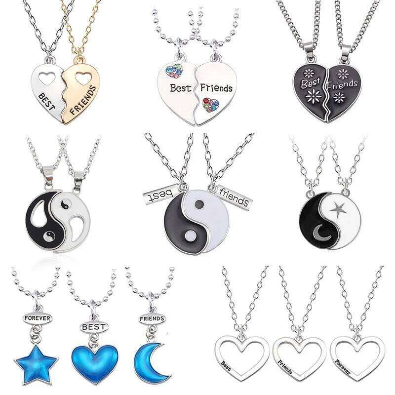 Couple 2 Piece Set Best Friend Choker Bff Alloy Pendant Necklace Men And Women Jewelry Gifts H260312
